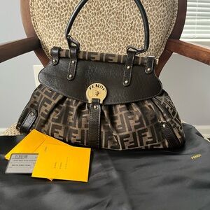 Fendi Brown FF Logo Shoulder Bag with Gold Hardware